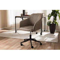 Baxton Studio SDR-2816B-5-Light Brown Maida Mid-Century Modern Light Brown Fabric Upholstered Office Chair